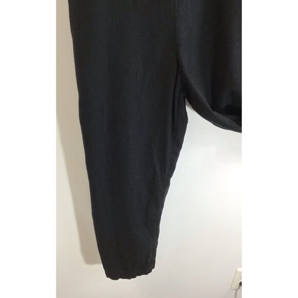 OLD NAVY Jumpsuit L Tie Shoulder Cropped Smocked Sleeveless Linen Blend Black 🩶 - Picture 3 of 6